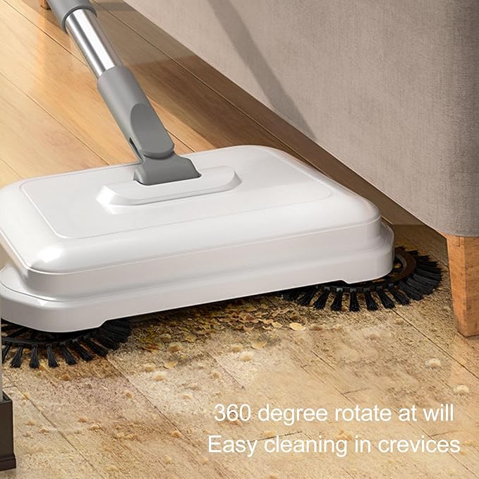 Hand Push Sweeper Manual Floor Cleaning Mop 360 Degree Rotation 2 in 1 Wet Dry Dual Use Foldable Compact Design with Soft and Coarse Brush for Hard Flat Floor Tile Wood