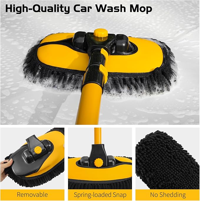 Ordenado 15°Curved Car Wash Brush with Long Handle 43 Car Cleaning Brush with Extension Pole Microfiber RV Wash Mop Scratch-Free Exterior Washer Mop for Washing Roof Truck Camper SUV Caravan Boat