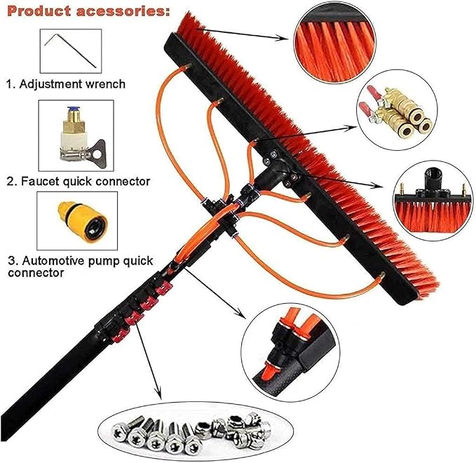 Water Fed Telescopic BrushWindow Cleaning KitOutdoor Window CleanerSolar Panel Cleaning System Extendable Pole Water Fed Brush Spray Washer (20ft/6m)