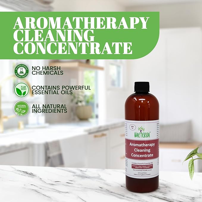 Naeterra Aromatherapy Cleaning Concentrate 16 oz - Natural All Purpose Multi Surface Cleaner - Plant Based Essential Oil Formula for Floors Glass &amp Granite - Makes 6 Gallons - Pet Safe &amp Non