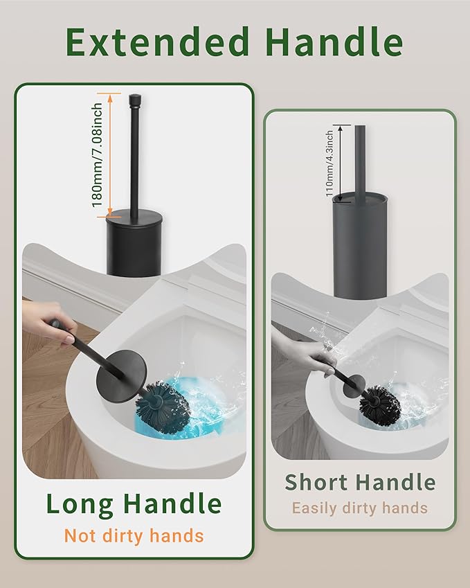 Toilet Brush and Holder Set Toilet Bowl Brush for Bathroom with Long Handle Stainless Steel Toilet Cleaner Brush with Durable Scrubbing BristlesSplash-Proof (Matte Black)