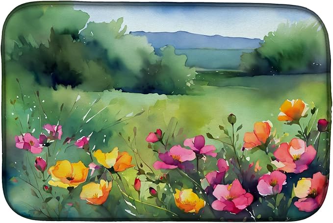 Caroline's Treasures DAC1696DDM North Dakota Wild Prairie Roses in Watercolor Dish Drying Mat Absorbent Dish Drying Mat Pad for Kitchen Counter Dish Drainer Mat for Countertop 14 x 21 Multicolor