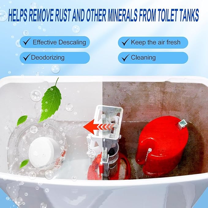 Automatic Toilet Bowl Cleaner Tablets 50 Pack - Bleach Formula Descale &amp Deodorize - Tank Drop-In Tablets for Tough Stain &amp Limescale Removal Fresh Scent Septic Safe Works with Most Toile