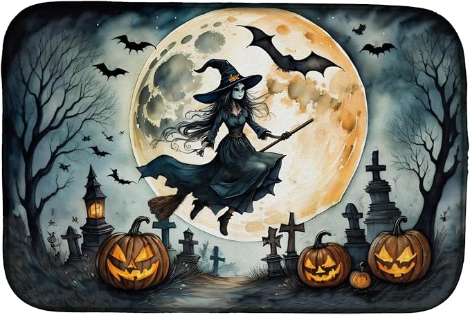 Caroline's Treasures DAC2218DDM Flying Witch Spooky Halloween Dish Drying Mat Absorbent Dish Drying Mat Pad for Kitchen Counter Dish Drainer Mat for Countertop 14 x 21 Multicolor