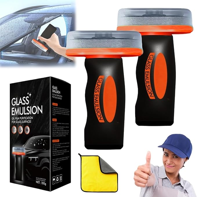 Glass Guard Cleaner Universal Glass Emulsion Cleaner Windshield Oil Film Remover Glasses Handle Oil Film Remover Lotion Glasses Cleaning Board for Car Windows (2 Pcs)