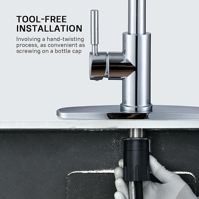 WEWE Sink Faucet Pull Down Kitchen Faucet with Sprayer Low Lead Commercial Modern Stainless Steel rv Farmhouse Kitchen Faucet Single Handle 1 or 3 Hole Kitchen Sink Faucet Polished Chrome