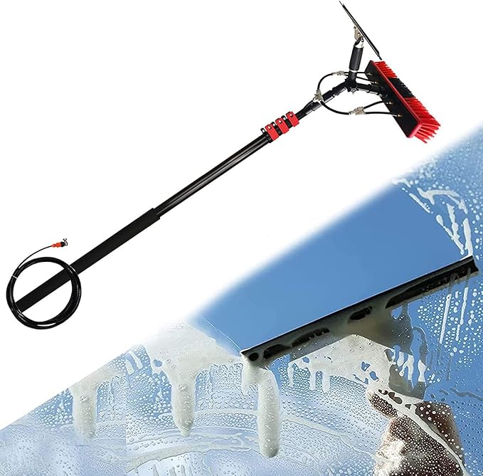 Window Cleaning Pole Kit Outdoor Water Fed Telescopic Brush with Squeegee Photovoltaic Panel Cleaning Tool 35cm Brush Head for Cleaning Conservatory Roof18FT/5.4M
