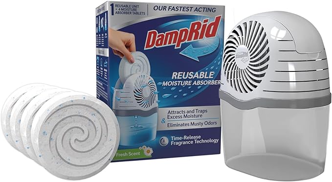 DampRid Reusable Moisture Absorber with 4 Drop-In Tablets Fresh Scent 15.8 oz. Attract and Trap Excess Moisture &amp Eliminate Musty Odors for Cleaner Fresher Air
