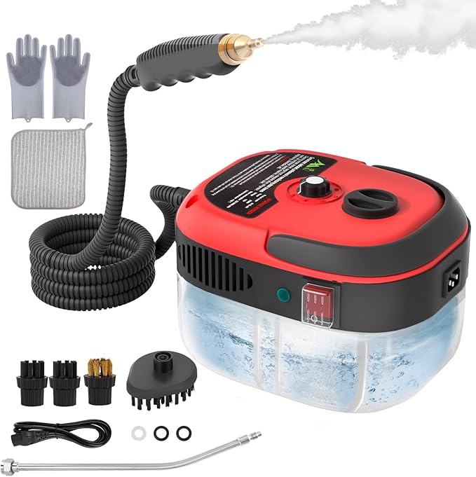 Handheld Pressurized Steam Cleaner2500W Handheld High Temp Portable Cleaning Machine Cleaning for Couch Auto Floor and More (Red)