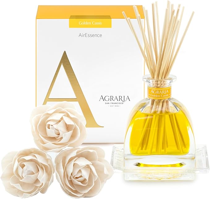 AGRARIA AirEssence Flower and Reed Diffuser Set Handmade Sola Flower Botanical Home Fragrance Set Scented Oil Reed Diffuser Gift for All Occasions