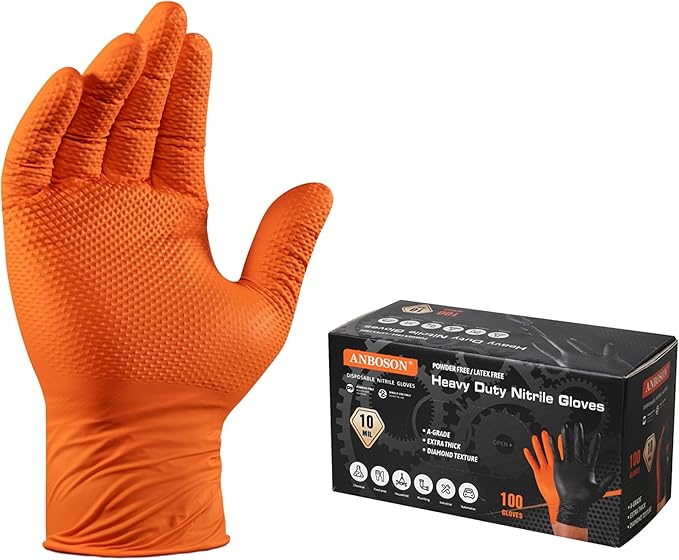 10 Mil Diamond Textured Nitrile Gloves Heavy Duty Disposable Extra Thick Latex &amp Powder Free Chemical and Puncture Resistant Ideal for Auto Repair Cleaning Painting X-Large