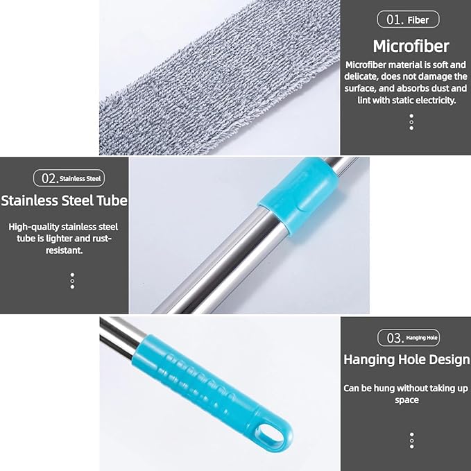 1.5-Meter-Long Stick Mop Retractable Gap Dust Cleaning Artifact Flat Duster Retractable Gap Dust Cleaner Under Appliance Microfiber Duster with 2 Microfiber Dusting Cloths Long Handle (2Pcs)