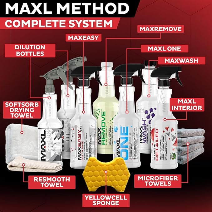 MAXL® Method Complete System 10 Premium Auto Detailing Solution Bundle - All-in-One Car Detailing Kit for Deep Clean Paint Protection Instant Gloss Spot-Free Drying and Easy Rinse-Off Application