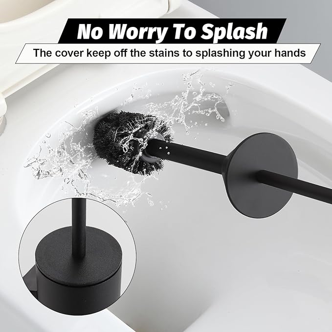 BGL Toilet Brush and Holder Set Matte Black Wall Mounted for Bathroom Round Design