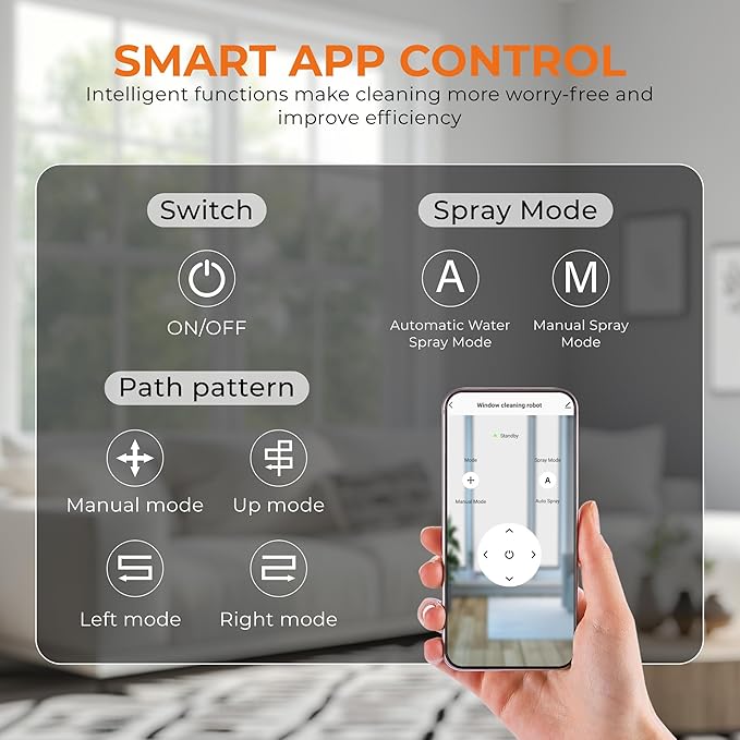 FRUITEAM Window Cleaning Robot with Dual Water Spray APP and Remote Control Automatic Window Cleaner with Leather Belt for Frame Glass Triple Safety System Smart Path Detection