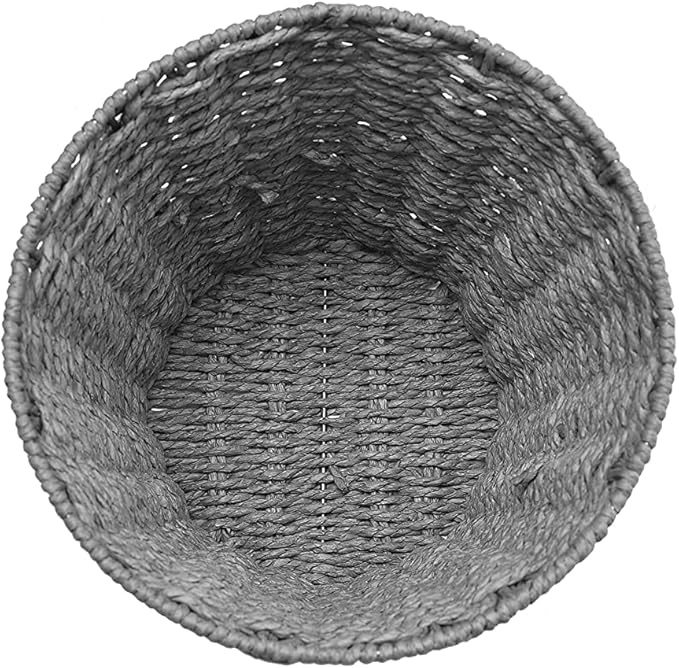 Zuvo Round Wicker Waste Basket Paper Bin - Wicker Trash Basket - Woven Trash Can Rubbish Basket for Bedroom Bathroom Offices or Home (Grey)
