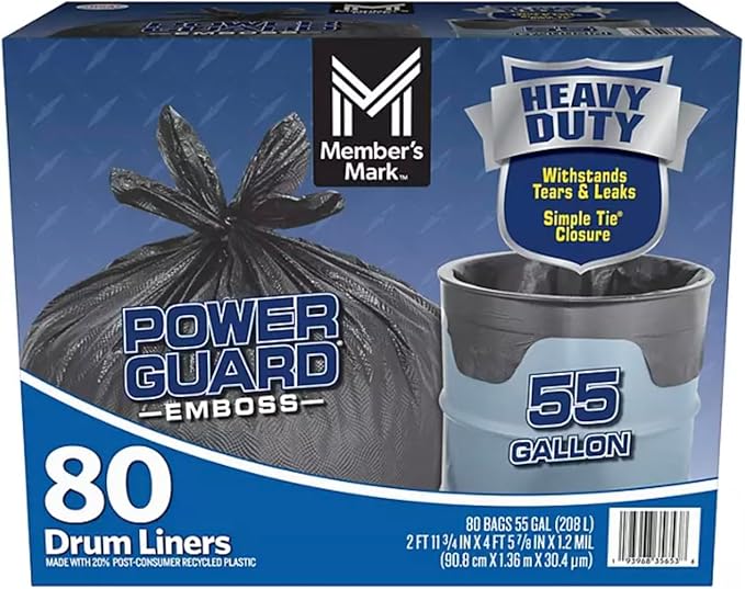Member Mark Simple Tie Heavy Duty Black Trash Bags 55 gal. 80 ct.