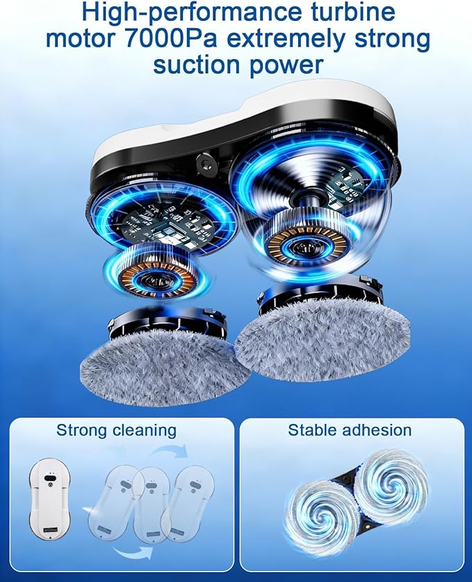 Window Cleaning Robot Automatic Window Cleaner Robot with Dual Spray Edge Detection Intelligent Path Planning 3000pa Strong Suction Anti-Drop Protection for Glass