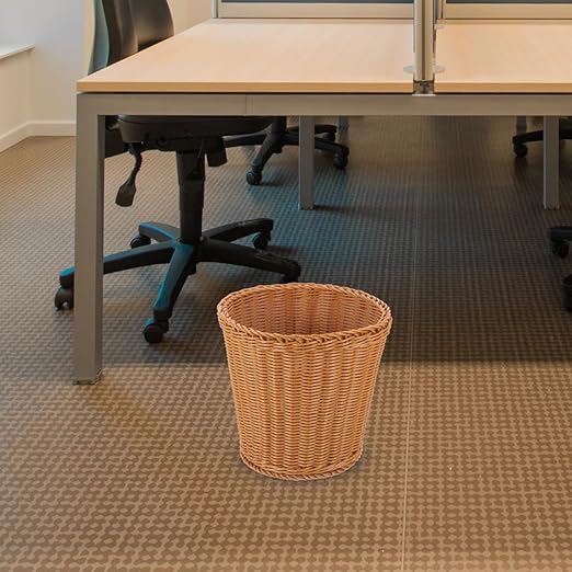 Rattan Trash Can Brown Open-Top Plastic Material 11 x 11 x 11
