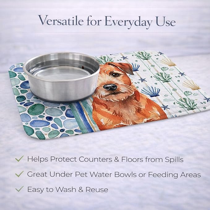 Caroline's Treasures Red Border Terrier Coastal Sea Glass Dish Drying Mat Absorbent Dish Drying Mat Pad for Kitchen Counter Dish Drainer Mat for Countertop 14 x 21 Multicolor