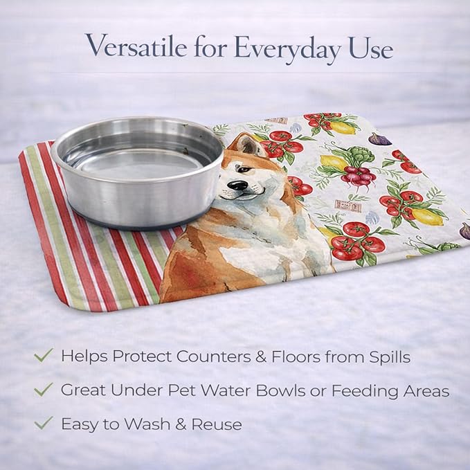 Caroline's Treasures Red Akita Vegetables Dish Drying Mat Absorbent Dish Drying Mat Pad for Kitchen Counter Dish Drainer Mat for Countertop 14 x 21 Multicolor