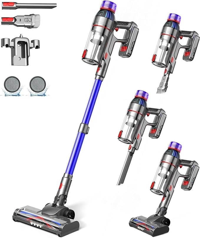 Cordless Stick Vacuum Cleaner for Home: Power Suction Vacuum Tangle-Free Lightweight Design &amp 2600mAh Detachable Battery Up to 50mins Runtime for Pet Hair Carpet Hardwood Floor