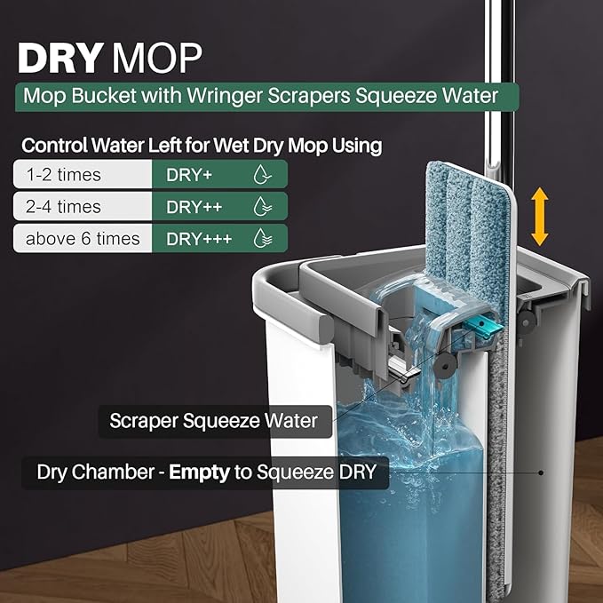JOYMOOP Mop and Bucket Set with Floor Cleaner PodsFlat Mop and Bucket System with 3 Reusable Microfiber Mop PadsFreesia Scent Mop Soap Pack of 15 for Floor Cleaning