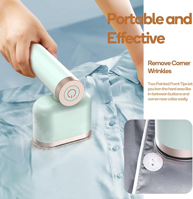Newbealer Steamer for Clothes 1200W Portable Steam Iron 2 Steam Levels Horizontal and Vertical Steaming Dry Ironing 15s Heat Up Rotatable 302°F Garment Wrinkle Remover Green (120V Only)