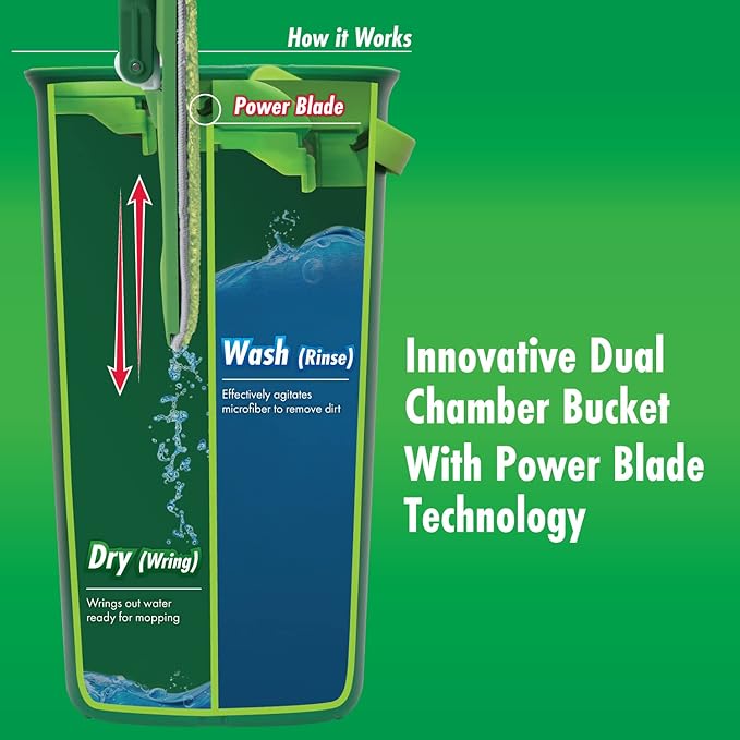 Libman Rinse 'n Wring Mop and Bucket System | Microfiber Floor Mop | Hardwood Floor Cleaner | Wet &amp Dry Mop | Clean &amp Dirty Water Chambers | Power Blades | 5 Total Microfiber Pads