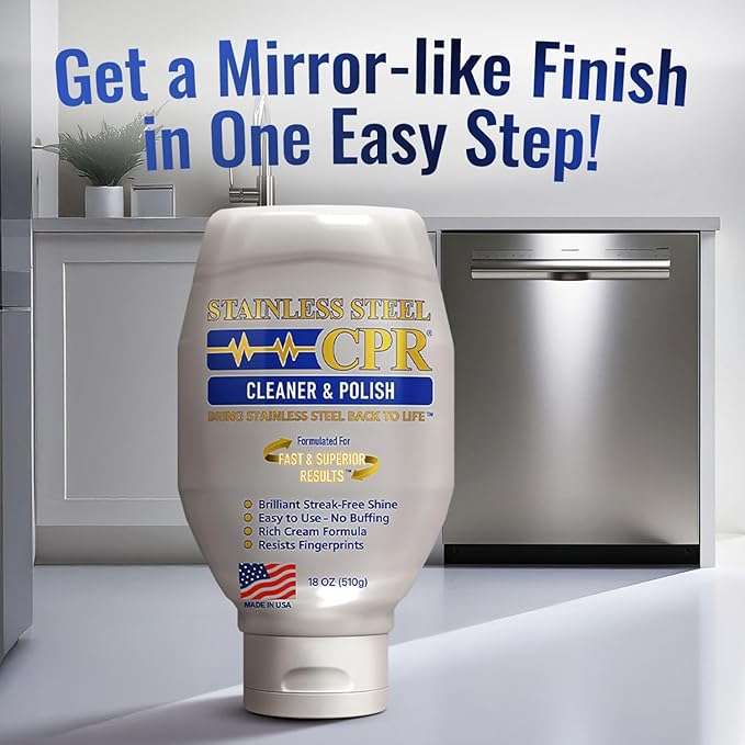 Stainless Steel CPR Kitchen Stainless Steel Cleaner and Polish for Appliances- Cleaner Removes Fingerprints Water Marks and Grease. Refrigerator Cleaners Stoves &amp Dishwashers (18 Ounce (Pack of