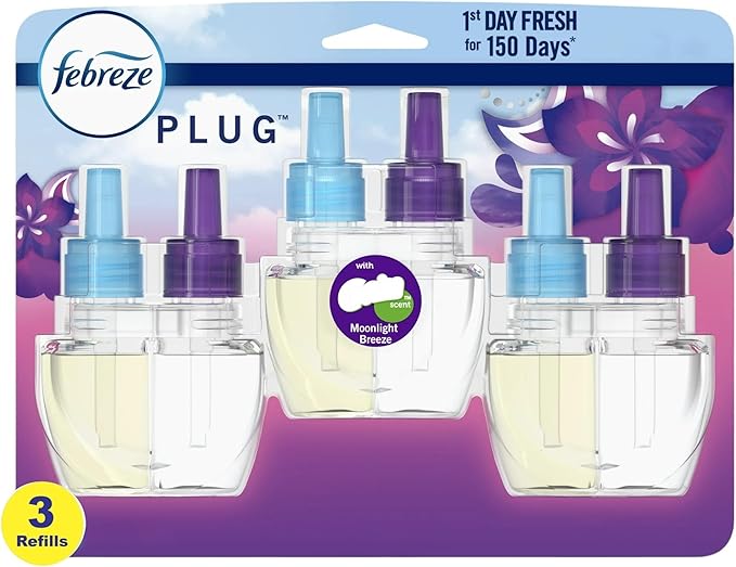Febreeze Plug with Fade Defy Technology Air Freshener - New Limited Edition - (3) of 0.87 fl oz Refills (Moonlight Breeze.)