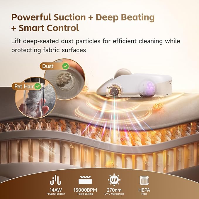 X1 Robot Bed Vacuum Automatic Mattress Vacuum Cleaner with Intelligent Path Planning UV-C Light HEPA Filter One-Click 100% Dust &amp Pet Hair Removal for Bed Mattress Sofa Carpet