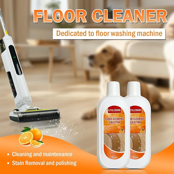 Floor Cleaning Solution for Multiple Hard Floors - 34 fl oz Floor Cleaner For All Robot Vacuums with Mopping and Cordless Wet/Dry Vacuum Mops Deep Clean for Tile Wooden Floor Laminate (Orange)