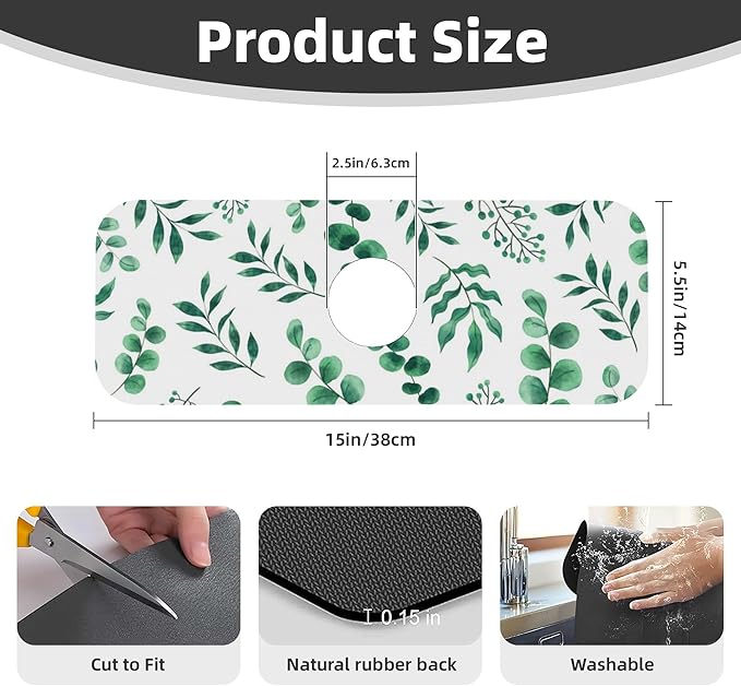 Watercolor Plant Green Leaves Dish Drying Mat for Kitchen Counter 16x18 Microfiber Absorbent Fast Dry Mat 2Pcs Dish Mat Faucet Mats Sets Large Drying Kitchen Mat Kitchen Drying Pad
