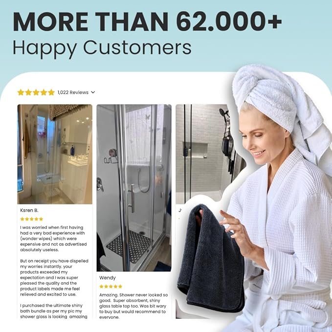 Shiny Wipes XL Drying Towel The Original Ultra Absorbent Twisted-Loop Design Streak-Free Drying Towel Shiny Wipes Shower Cleaning Cloths (4 Towel)