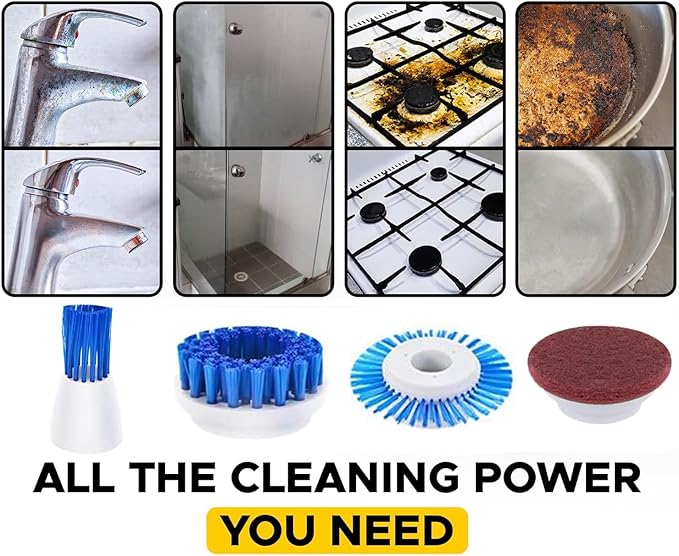 RICHOOSE Cordless Electric Spin Scrubber with 6 Brush Heads &amp 2 Rechargeable Batteries Power Scrubber for Shower Tile Grout Tub Bathroom Cleaning IPX7 Waterproof Handheld Scrubber