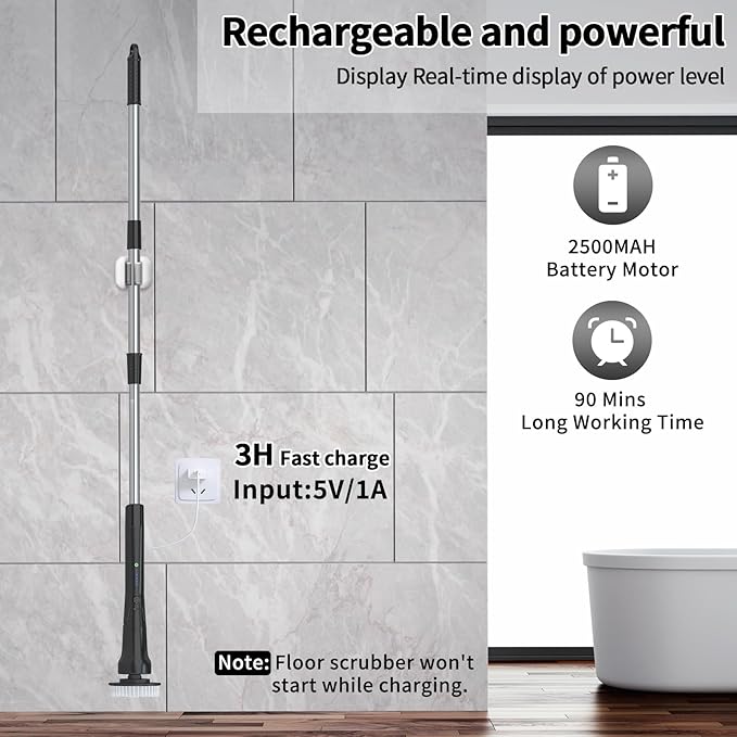 Electric Spin Scrubber Hillyfe Bathroom Scrubber Electric with 7 Replaceable Brush Heads IPX7 Waterproof300/400 RPM 3 Adjustable LengthScrubber Brush Electric for Bathtub FloorBlack