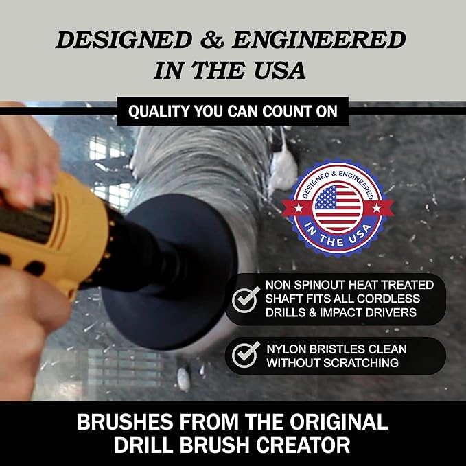 Interior Car Detailing Drill Brush Set - Soft Bristle Power Scrubber Attachments for Cleaning Car Truck Upholstery Carpet Leather Seats Wheels Rims Dash Console &amp Trim - Nylon Auto Scrub