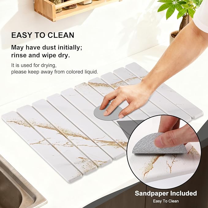 3 PCS Large Stone Dish Drying Mat for Kitchen Counter Quick Dry Stone Dishes Mats Sink Faucet Mat Marble Water Absorbing Diatomaceous Earth Drying Pad for Countertop Tableware Bottles
