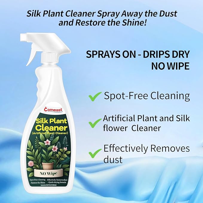Silk Plant Cleaner Spray No Wipe Artificial Plant Cleaner and Silk Flower Cleaner Spray Silk Flower Cleaner Spray No Wipe Spray Away Dust Remover Drips Dry Faux Plant Spot16.91 Fl oz