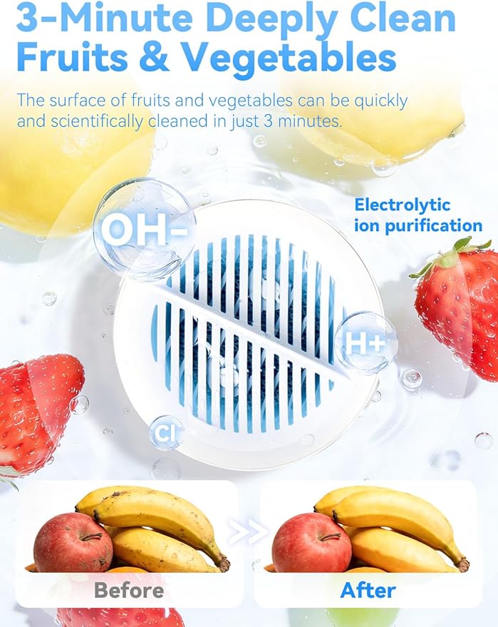 ERYNA Vegetable Cleaner Vegetable Cleaner 3-Minute Clean Home Produce Sanitizer with Electrolysis Purifier Technology Portable Wireless Fruit Washer for Washing Fruits Vegetables Meat (3PCS)