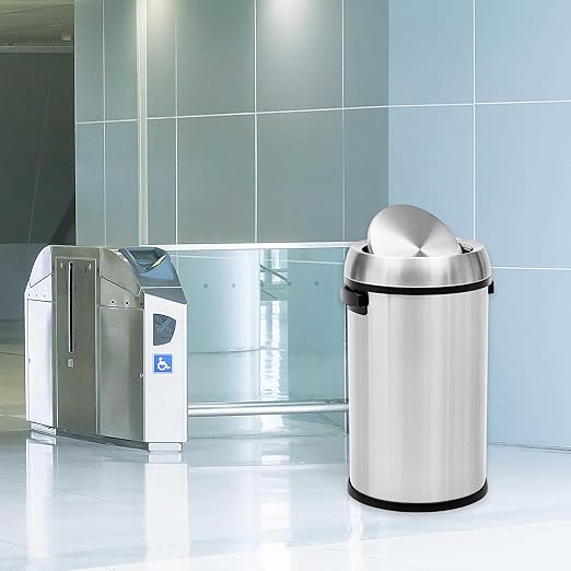 GarveeHome 17 gal/65 L Swing Top Trash Can Stainless Steel Rubbish Bin Commercial Grade Waste Container Round Garbage Can for Outdoor Home Office Restaurant Silver