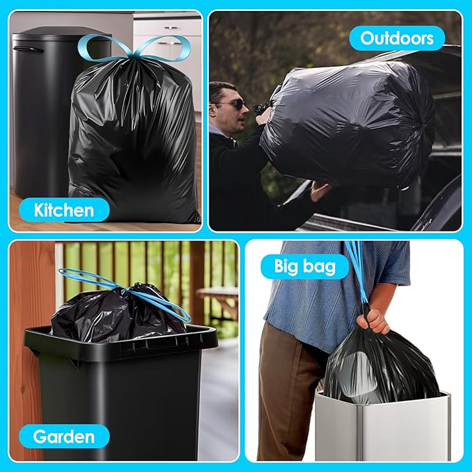 Teivio 23 Gallon Drawstring Trash Bags 120 Counts Fit 23 Gallon Rubbermaid Slim Jim Can &amp 22-25 Gal Tall Kitchen Trash CanLarge Plastic Waste Bin Liners for Home Office Daily Household Use Bla