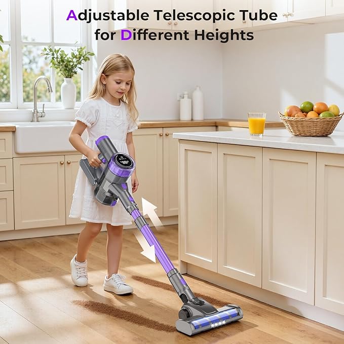 Cordless Vacuum Cleaner 30Kpa Vacuum Cleaners for Home Stick Vacuum with LED Display 2 Roller Brushes for Anti-Tangle &amp Hard Floor 6 in 1 Lightweight Vacuum for Hard Floors Carpet Pet Hair