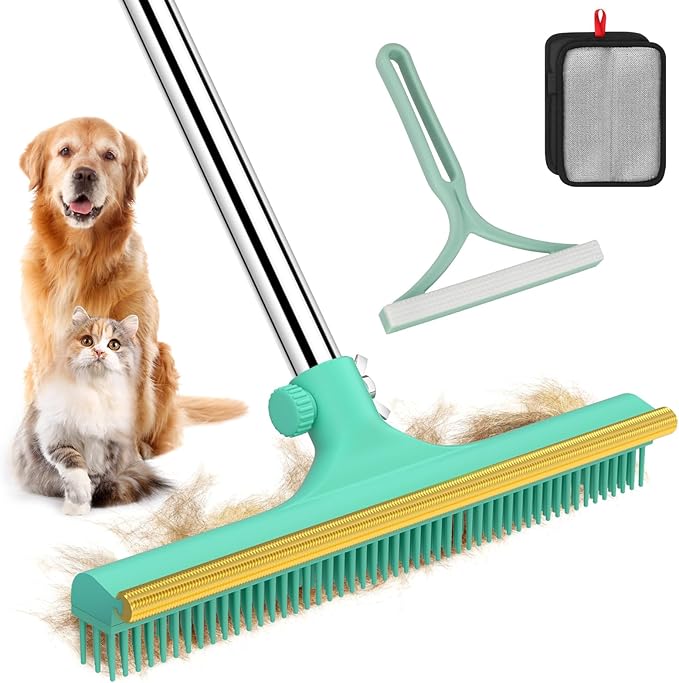 Carpet Rake for Pet Hair Removal - 60 Adjustable Long Handle Carpet Rake 3 in 1 Reusable Pet Hair Removal Tool Kit Cat Dog Fur Rakes Scraper Carpet Broom for Carpets Rugs Mats