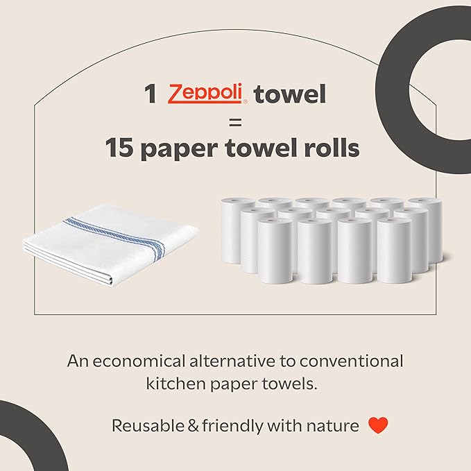 Zeppoli Classic Kitchen Towels - 45 Pack 100% Natural Cotton Towel Set Reusable Wash Cloths Absorbent Dish Towels Machine Washable Hand Towels Kitchen Essentials -14” by 25” Blue Striped