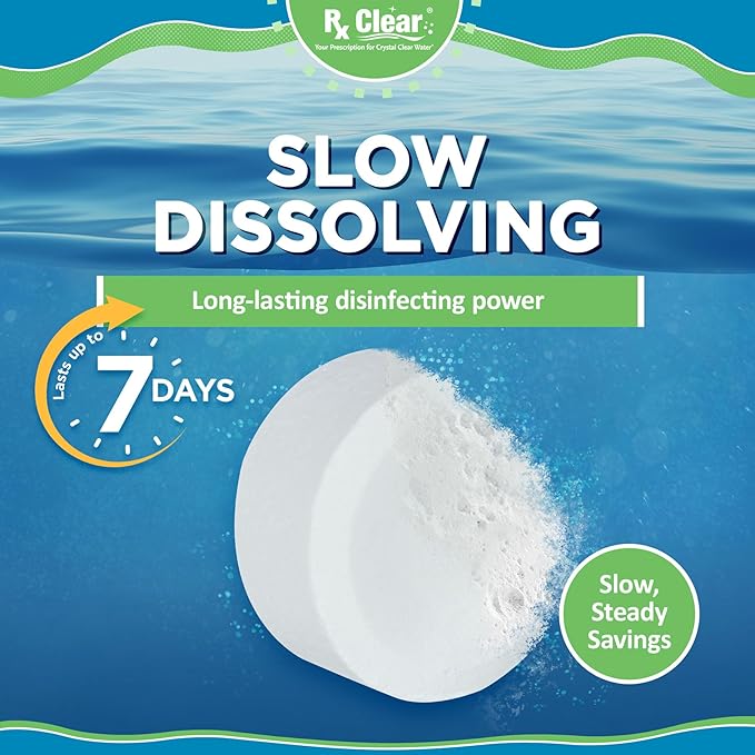 Rx Clear 1 Inch Chlorine Tabs | 50 Pounds | Use Tablets as Bactericide Algaecide &amp Disinfectant in Swimming Pools | Stabilized Long Lasting Slow Dissolving &amp UV Protected