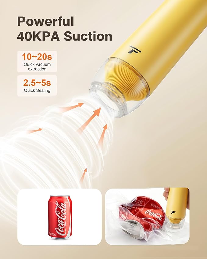 Vacuum sealer for food Chef’s Design to Preserve Freshness Compact Handheld Vacuum Sealer with 30 Reusable Bags Professional-Grade for Food Storage Savers Mustard