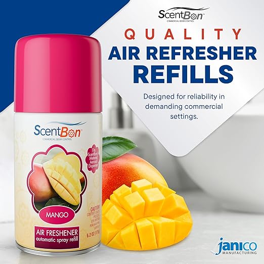 Metered Air Freshener Refills for Aerosol Dispenser – Mango Scent – 6.2 oz – 12 Pack – Automatic Air Freshener Spray Refill – Commercial Aerosol Deodorizer for Office Bathroom Gym Businesses