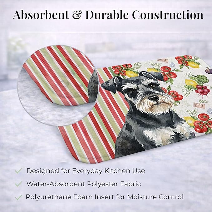 Caroline's Treasures Black &amp Silver Miniature Schnauzer Vegetables Dish Drying Mat Absorbent Dish Drying Mat Pad for Kitchen Counter Dish Drainer Mat for Countertop 14 x 21 Multicolor